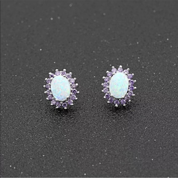 New Opal Oval Amethyst Stud Earrings - Picture 2 of 7